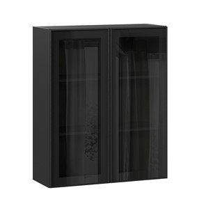 Кухонный навесной шкаф высокий со стеклом 800 Индиго ЛД 298.460.000.156, Чёрный/Чёрный в Архангельске