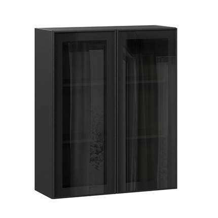 Кухонный навесной шкаф высокий со стеклом 800 Индиго ЛД 298.460.000.156, Чёрный/Чёрный в Архангельске - изображение