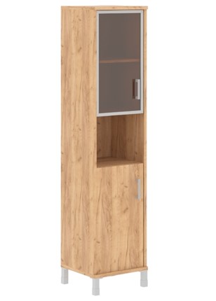 Офисный шкаф Born В 431.9 L левый колонка высокая с малой стеклянной дверью в AL рамке и глухой 475х450х2054 мм, Дуб Бофорд в Архангельске - изображение