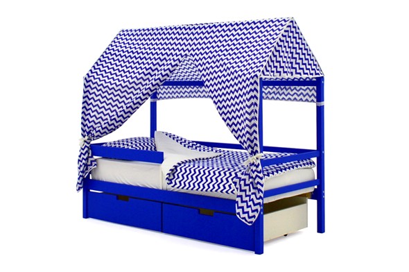 Крыша текстильная для кровати-домика Svogen (зигзаги, синий) в Архангельске - изображение