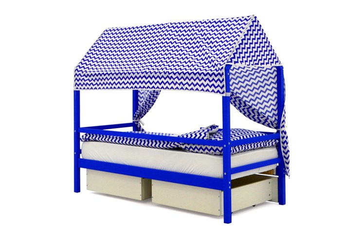Крыша текстильная для кровати-домика Svogen (зигзаги, синий) в Архангельске - изображение 2