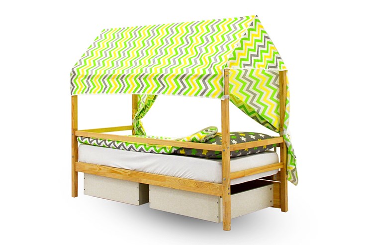 Крыша текстильная для кровати-домика Svogen (зигзаги; зеленый, желтый) в Архангельске - изображение 2