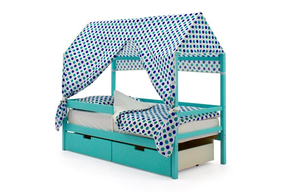 Крыша текстильная для кровати-домика Svogen (круги, мятный, синий) в Архангельске - изображение