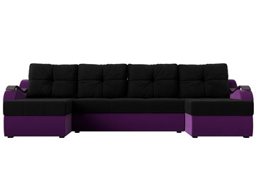 П-образный диван Меркурий П, Черный/фиолетовый (вельвет) в Архангельске - предосмотр 1