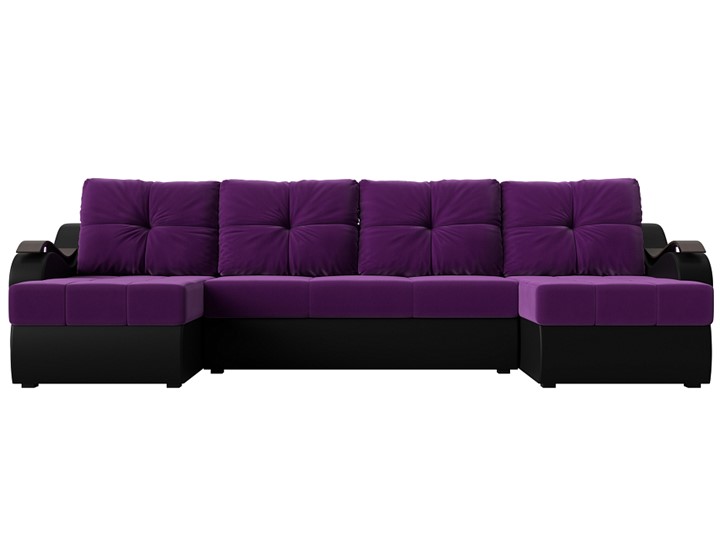 П-образный диван Меркурий П, Фиолетовый/черный (вельвет/экокожа) в Архангельске - изображение 1