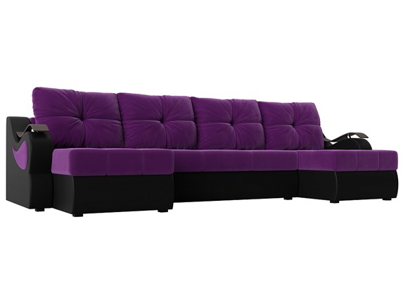 П-образный диван Меркурий П, Фиолетовый/черный (вельвет/экокожа) в Архангельске - изображение