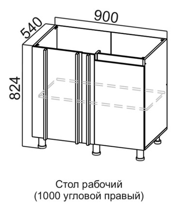 Угловая тумба на кухню Соната С1000у правая, дуб золотой, кромка черная в Архангельске - изображение