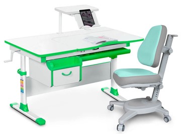 Комплект растущая парта + стул Mealux EVO Evo-40 Z (арт. Evo-40 Z + Y-110 TG) / (стол+полка+кресло) / белый, зеленый, серый в Архангельске - предосмотр