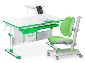 Комплект растущая парта + стул Mealux EVO Evo-40 Z (арт. Evo-40 Z + Y-115 KZ) / (стол+полка+кресло+чехол), белый, зеленый в Архангельске