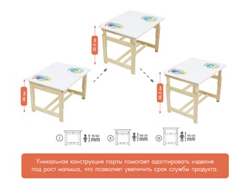 Комплект растущей детской мебели Polini kids Eco 400 SM, Лесная сказка, 68х55 см белый-натуральный в Архангельске - предосмотр 1