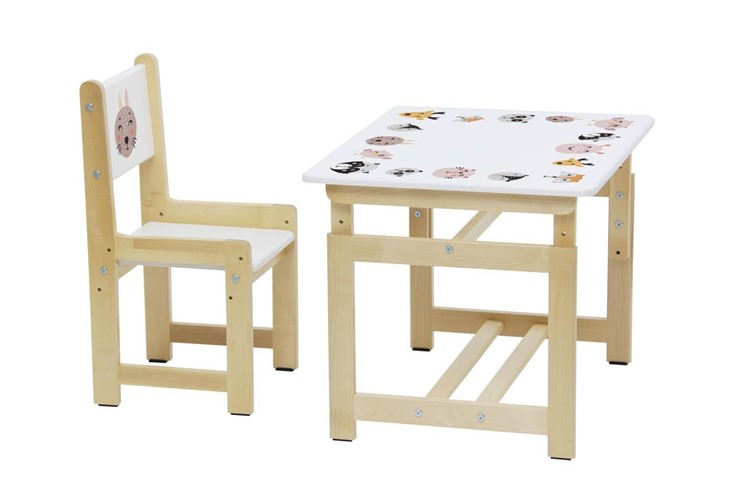 Комплект растущей детской мебели Polini kids Eco 400 SM, Лесная сказка, 68х55 см белый-натуральный в Архангельске - изображение 4