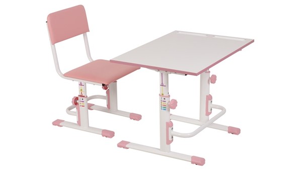 Растущий комплект мебели POLINI Kids Растущая парта-трансформер М1 и стул регулируемый L Белый-розовый в Архангельске - изображение