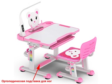 Растущий стол и стул Mealux EVO BD-04 Teddy New XL, с лампой, WP+Led, розовая в Архангельске - предосмотр