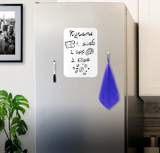 Магнитно-маркерная доска на холодильник BRAUBERG, 30х21 см с маркером, магнитом и салфеткой в Архангельске - изображение 2